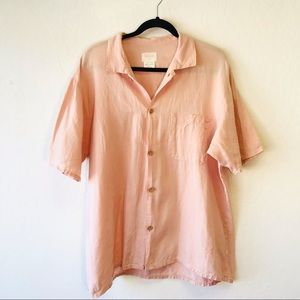 FLAX 100% Linen Light Pink Button Up Blouse Small